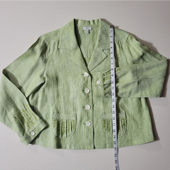 J. Jill Women's Celery Green Embroidered Linen Jacket - Picture 4 of 16